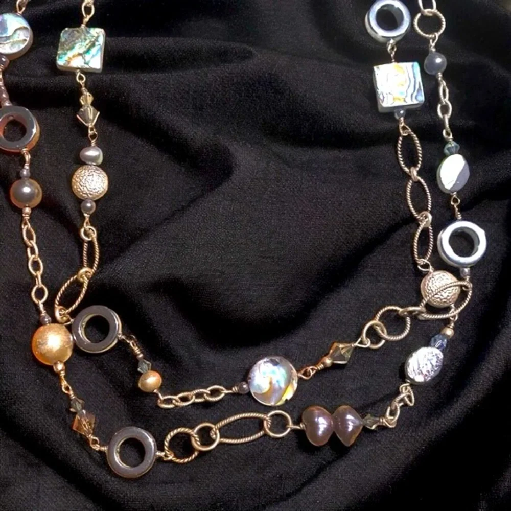 Silpada Sterling Silver Abalone Mother of Pearl Onyx Hematite Pearl Necklace - Picture 3 of 16